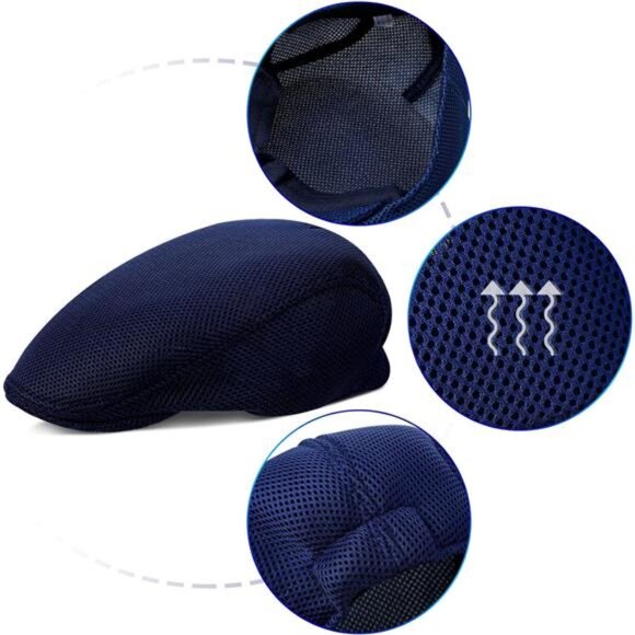 3 Pieces Mens Mesh Flat Cap Breathable Summer Newsboy Hat Cabbie Flat Cap - Picture 2 of 7